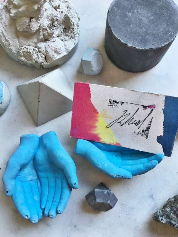 Small Batch Bold Sky Blue Concrete Hands Catchall Card Holder Etsy