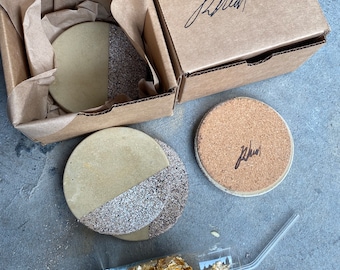 Limited Batch Khaki Concrete with Rock style Accent Coaster  (Set of Four)