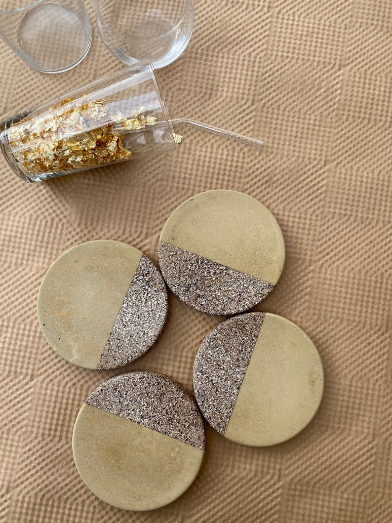 Limited Batch Khaki Concrete with Rock style Accent Coaster Set of Four image 3