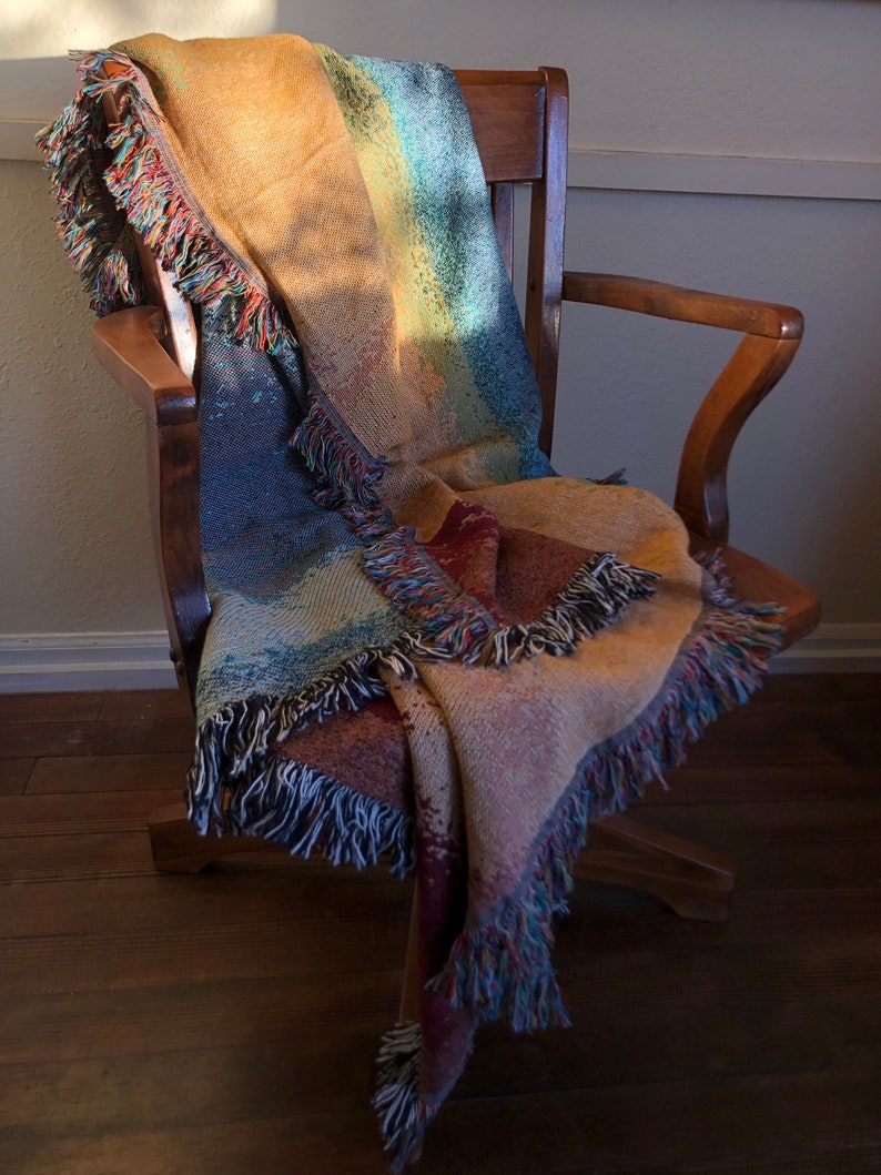 Rainbow Gradient Woven Art Throw Blanket Original design Made in USA image 8