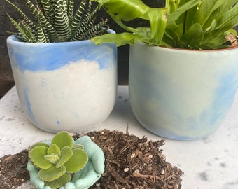 Set of Two Marbled Round Concrete Pots