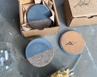 Limited Batch Charcoal Concrete with Rock style Accent Coaster  (Set of Four)