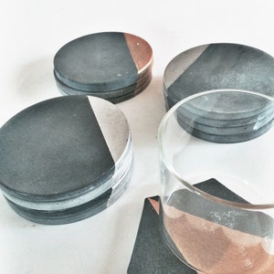 Charcoal Concrete Coaster with Silver Set of Four image 4