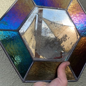 Gem Iridescent Rainbow Stained Glass with Antiqued Mirror image 5