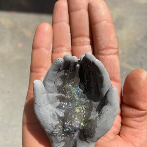 Holographic Glitter Gilded Charcoal Concrete Hands Catchall Card Holder Jewelry Ring Holder Tealight Holder image 2
