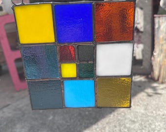 Checkered Stained Glass Window Panel