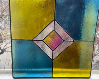 Checkered Stained Glass Window Panel