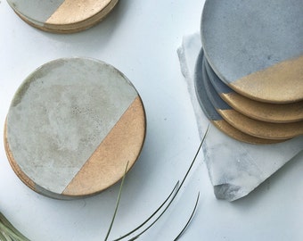 Charcoal Concrete Coaster with Gold (Set of Four)