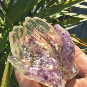 Hars amethist kristal gevulde handen Catchall kaarthouder sieraden ring houder waxinelicht houder