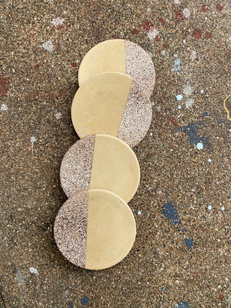 Limited Batch Khaki Concrete with Rock style Accent Coaster Set of Four image 4