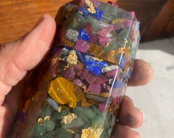 Mixed Crystal and Gold Leaf Resin Jar