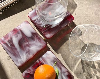 Limited Batch Marbled Glass Coaster  (Set of Four) Cranberry Ice