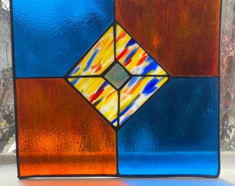 Checkered Stained Glass Window Panel