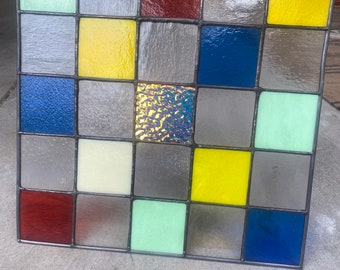 Checkered Stained Glass Window Panel