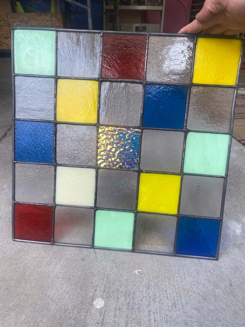 Checkered Stained Glass Window Panel image 1