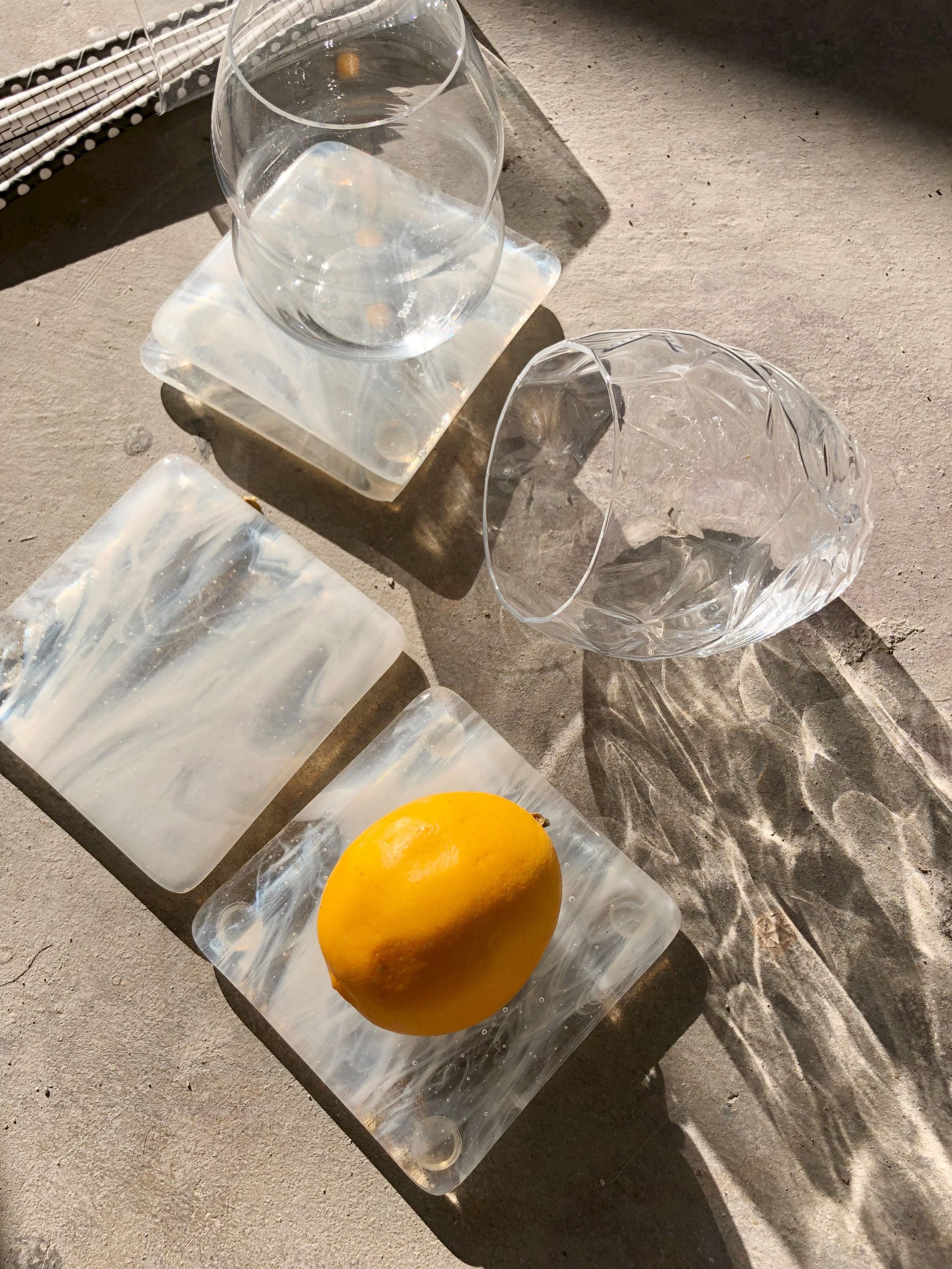 Limited Batch Marbled Glass Coaster  (Set of Four) White Ice