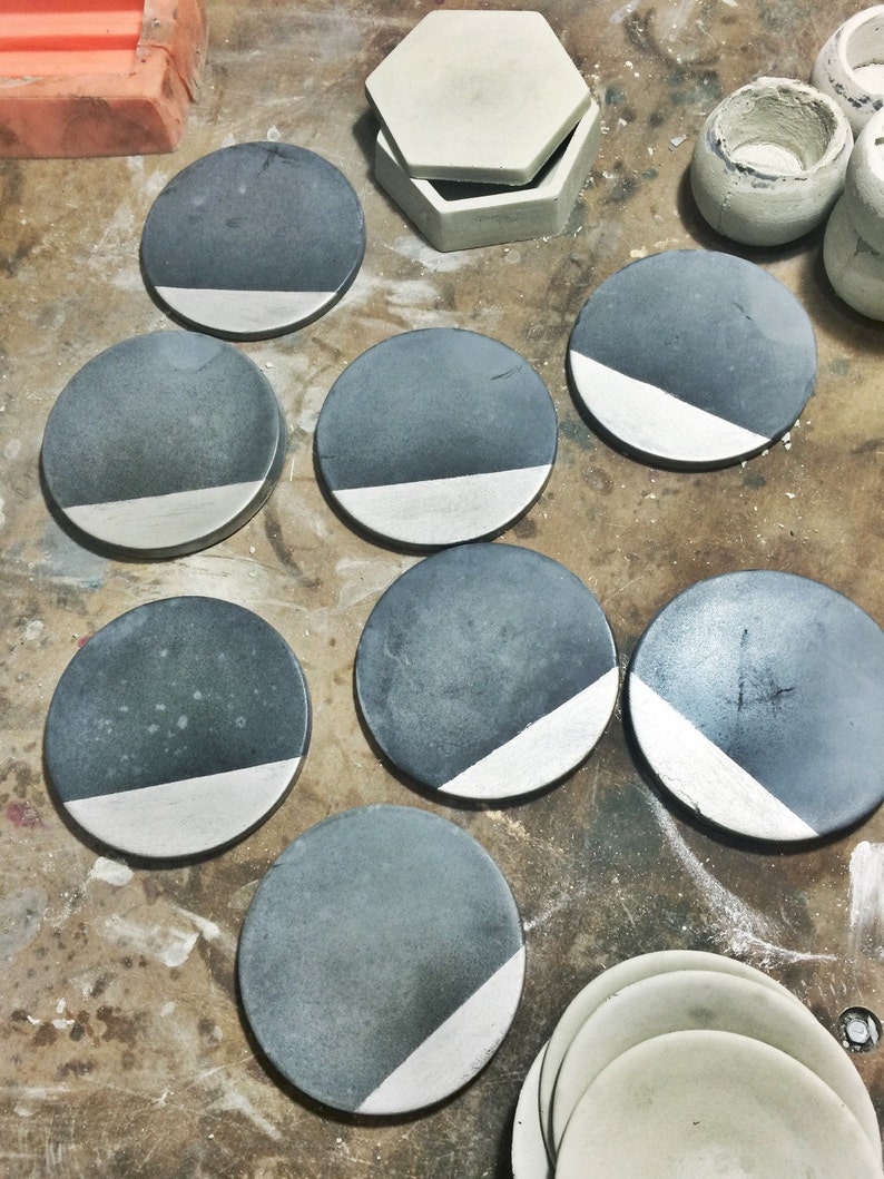 Charcoal Concrete Coaster with Silver Set of Four image 3