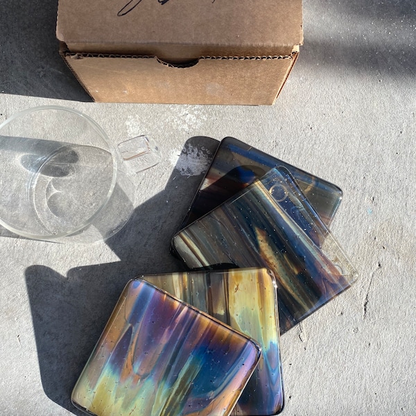 Marbled Glass Coaster  (Set of Four) Petrified Wood