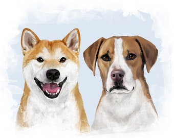 Ritratto di animali domestici, dipinto di coppia di animali domestici, ritratto personalizzato di animali domestici, ritratto personalizzato di animali domestici, regalo unico, regali per animali domestici, animali domestici, ritratto ad acquerello, ritratti di animali domestici