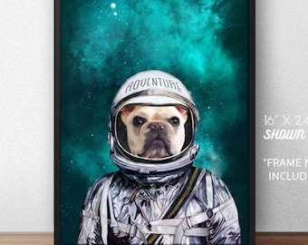 Space Pet, Custom Pet Portrait, pet portraits, pet astronaut, unique gifts, funny gifts, pet gift, pet memorial, gift ideas, astronaut pet