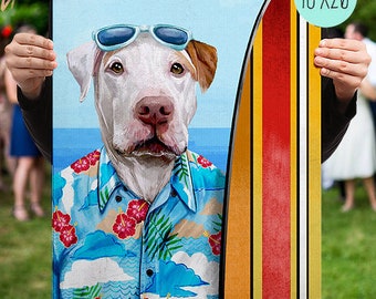 Surfer Pet Portrait, Custom Pet Portrait, Pet portraits, pet portrait custom, surfer pet, beach pet, unique gifts, funny gifts, pets