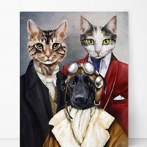Trio Pet Portrait, Multi pet portrait, Pet Portrait, Custom Pet Portrait, royal pet portrait, funny pet portrait, multiple pets, family pets