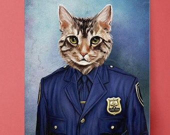 Police Pet Portrait, Pet portrait, Custom Pet Portrait, funny pet portrait, police office, police dog, police cat, pet portrait custom