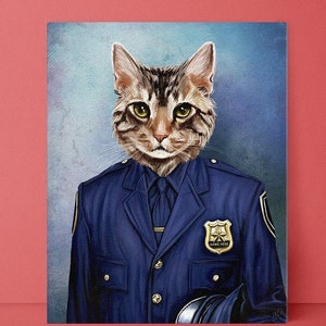 Police Pet Portrait, Pet portrait, Custom Pet Portrait, funny pet portrait, police office, police dog, police cat, pet portrait custom