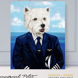 Custom Pilot Pet Portrait, Pet portraits, Custom Pet Portrait, Commercial Pilot, Pilot pet, Pilot dog, pilot cat, unique gift, funny gift