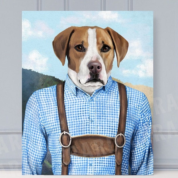 Lederhosen pet, lederhosen dog, lederhosen cat, pet portrait, custom pet portrait, pet memorial, pet loss, pet gift, funny pet portrait, dog