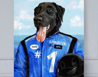 Racer Pet Portrait, Custom Pet Portrait, pet portrait, Custom Pet, racecar, racer, unique decor, dog, pet loss, pet gift, f1, race gift