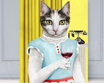 50s dress pet portrait, pet portrait, 50s dress, 50s, pet portraits, custom pet portraits, dog, cat, pet, pet loss, pet memorial, funny pet