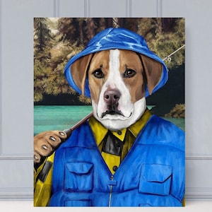Fisher, Fisherman Pet, Pet Portrait, Custom Pet Portrait, Fisher Pet, pet portrait custom, funny pet portrait, Fisherman Custom pet portrait