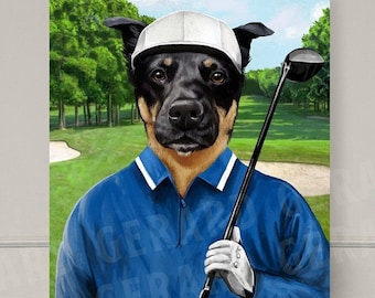 Golfer Pet, Pet Portrait, Custom Pet Portrait, unique gift, funny gifts, pet portrait custom, dog portrait, golf, golf lover, gift for pet