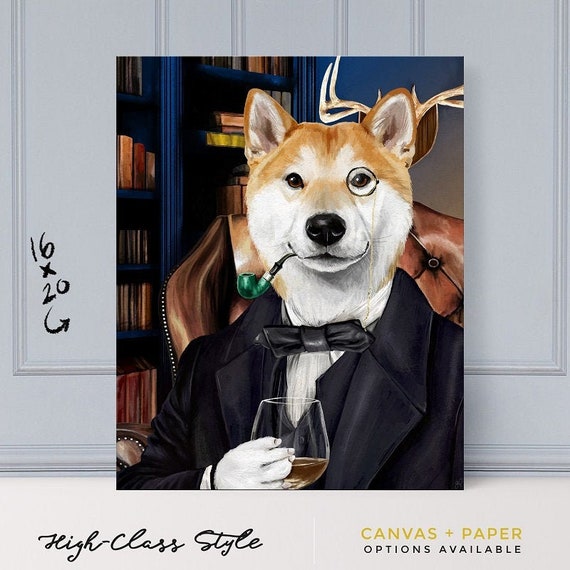 Posh Pet, Pet Portrait, Funny Pet Portrait, Custom Dog Portrait, custom cat portrait, custom pet painting, painting from photo, Custom Pet