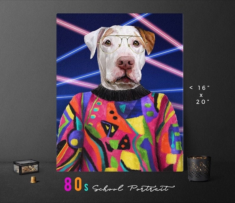 80s School Portrait, pet portrait, Custom Pet Portrait, funny pet portrait, unique decor, funny gifts, pet, dog, cat, gifts for pets, 80s image 2