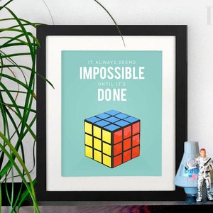 Rubiks Cube poster, Nelson Mandela quote, It always seems impossible until it's done, perfect for any room, kids room, playroom poster image 2