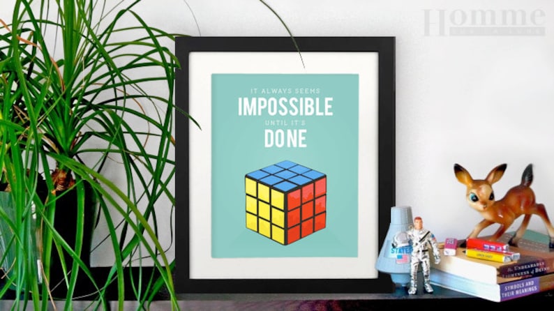 Rubiks Cube poster, Nelson Mandela quote, It always seems impossible until it's done, perfect for any room, kids room, playroom poster image 2