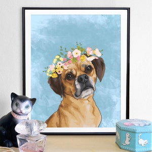 Flower Crown Pet Portrait, Custom pet portrait perfect for funny pet gifts to pet loss memorial, flower dog portrait, dog painting, pet image 3