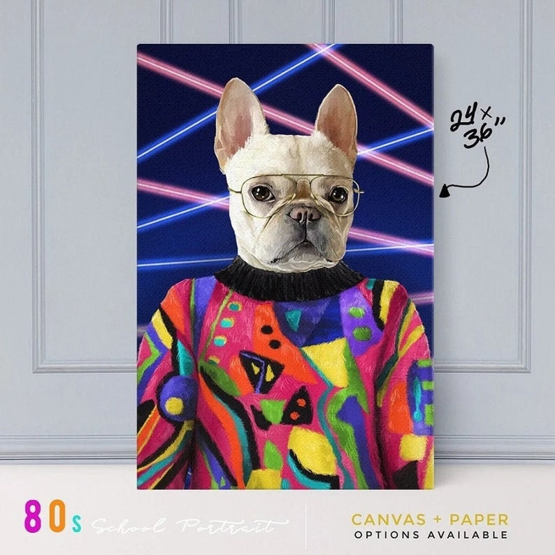 80s School Portrait, pet portrait, Custom Pet Portrait, funny pet portrait, unique decor, funny gifts, pet, dog, cat, gifts for pets, 80s image 1