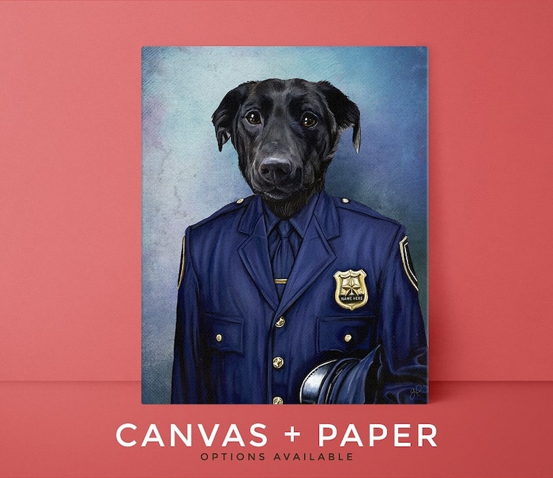 Police Pet Portrait, Pet portrait, Custom Pet Portrait, funny pet portrait, police office, police dog, police cat, pet portrait custom image 2