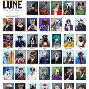 May include: A grid of images showing different styles of pet portraits, including a dog dressed as a pirate, a cat dressed as a knight, and a dog dressed as a firefighter. The text "Most Popular Available Styles" is at the top of the image. The text "made for real clients - Not full list of styles" is below the title.