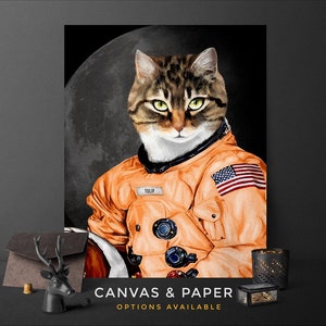 Custom Astronaut Pet, pet portraits, custom pet portrait, Space Pet Portrait, dog lover gift, unique gifts, dog portrait, funny gifts, pets Orange Suit Moon