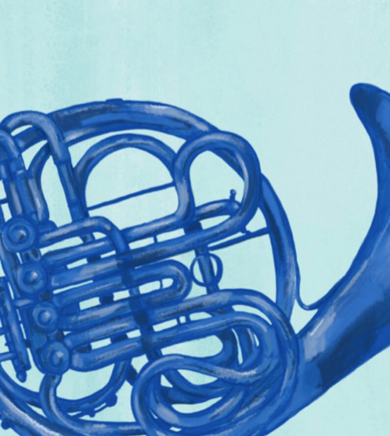 Blue French Horn french horn art wall decor home decor art Etsy