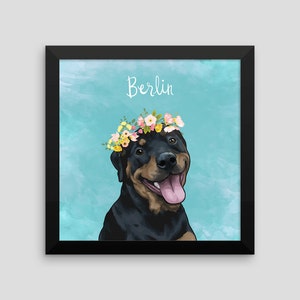 Flower Crown Pet Portrait, Custom pet portrait perfect for funny pet gifts to pet loss memorial, flower dog portrait, dog painting, pet image 2