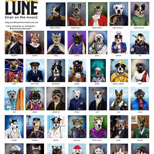 May include: A grid of images showing different styles of pet portraits, including a dog dressed as a pirate, a cat dressed as a knight, and a dog dressed as a firefighter. The text "Most Popular Available Styles" is at the top of the image. The text "made for real clients - Not full list of styles" is below the title.