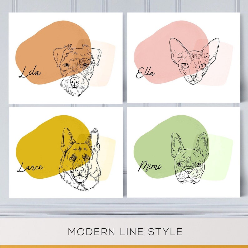 Modern Line Custom Pet Portrait, Pet Portraits, Custom Pets, Mid-Century Modern Art, Line Art, Minimalist Pet, Minimalist Art, wall decor zdjęcie 1