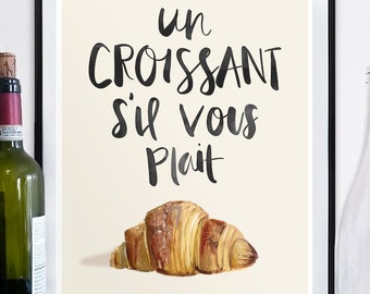 Affiche de croissants, décoration de cuisine, oeuvres d'art pour la cuisine, décoration d'intérieur, impression de cuisine, art français, France, cadeau France, affiche France, affiche de voyage