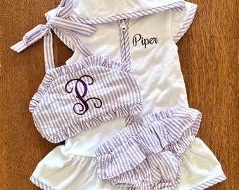 Seersucker Swimsuit, Monogram Swimsuit, Personalized Bathing Suit, Kids Swim Coverup, One Piece, Two Piece, Coverup