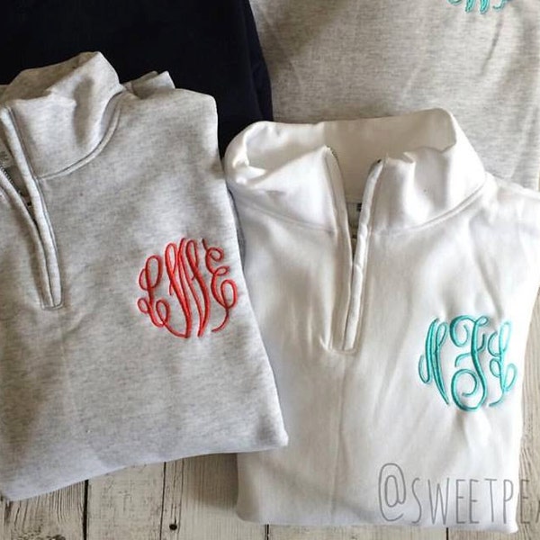 Zip a un quarto con monogramma, pullover in pile con monogramma, felpa con monogramma, pullover con monogramma